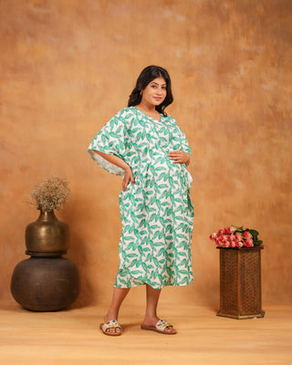 Muna | Peach Terrazzo Print Premium Rayon Nursing Kaftan - Free Size