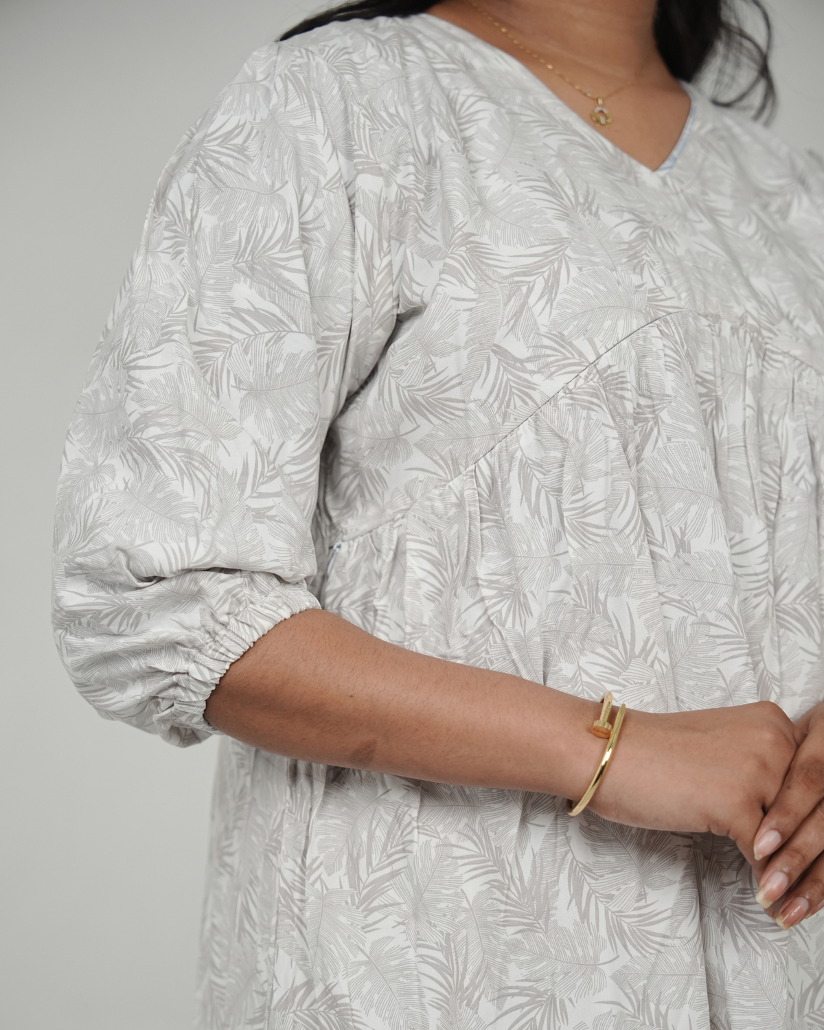 Minimal Grey Botanical Print Soft Premium Rayon Cotton Coord Set