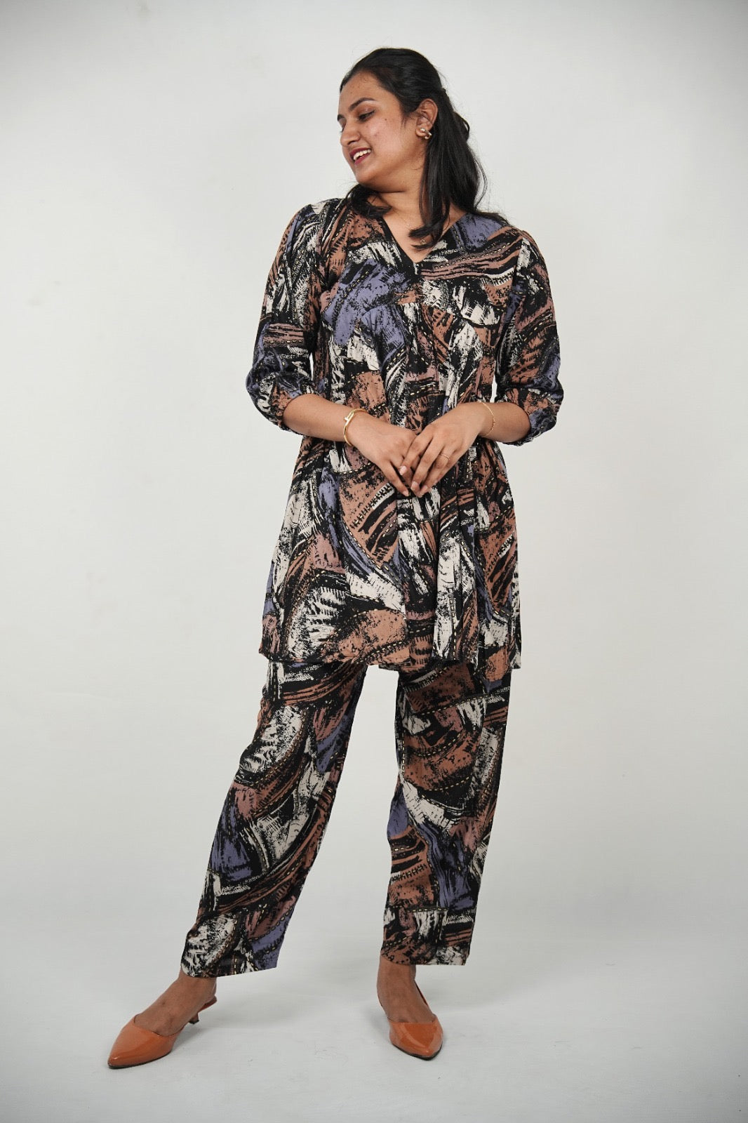 Earth Tone Abstract Maternity & Feeding Friendly Soft Premium Rayon Cotton Coord Set