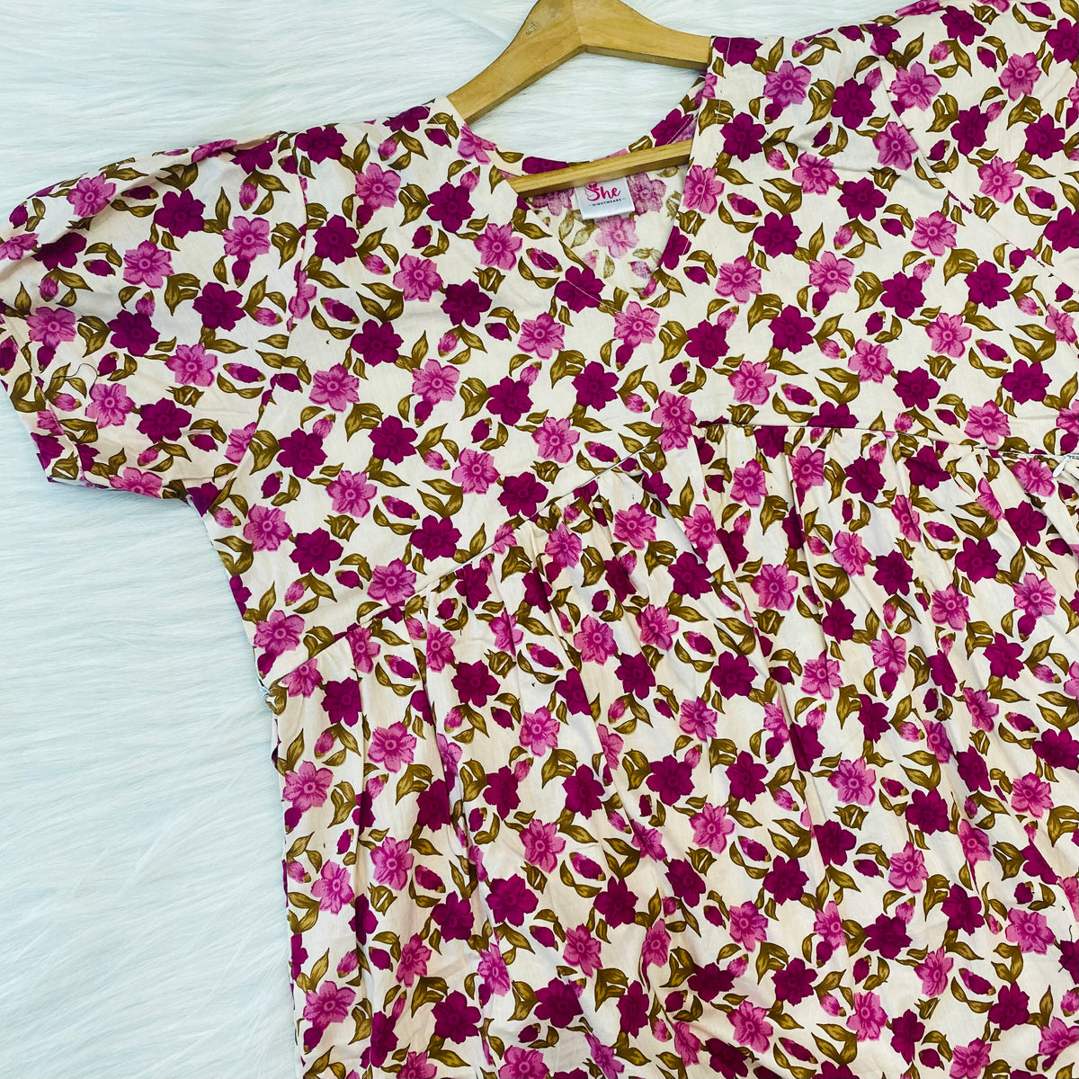 Feeding Frock Alia Cut, Free Size, Ankle Length, Tie-Up, Puff Sleeve Sleepwear in Softest Cotton Fabric (Bra Size 34"-38" | 50”-52″ length)