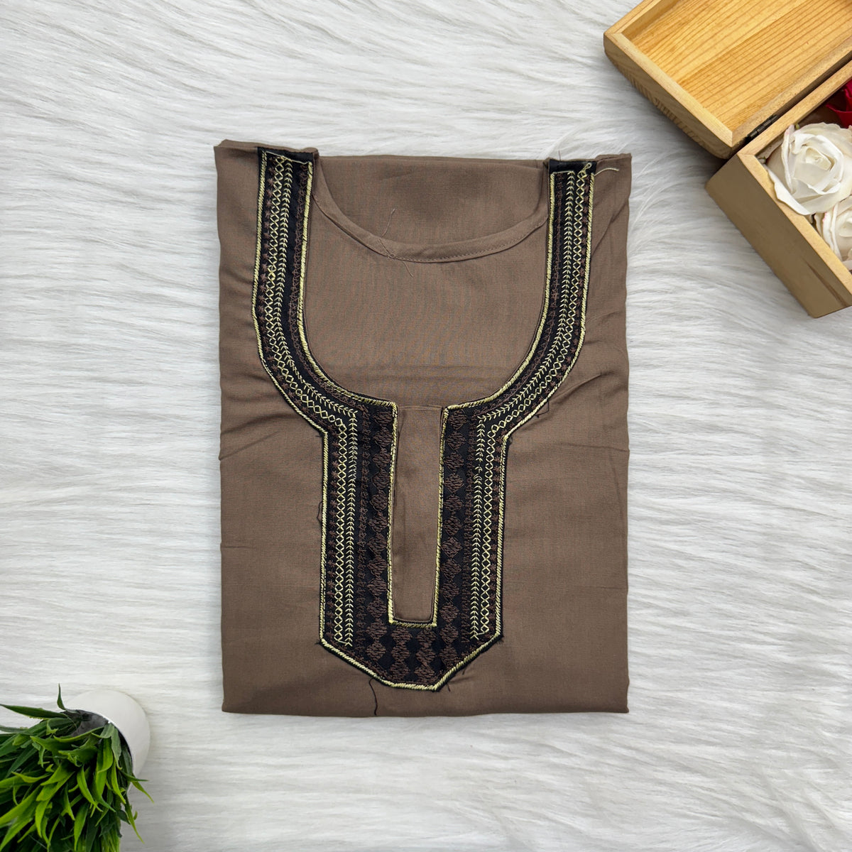 Neck Embroidery Plain Cotton Nighty, Free Size, Short Sleeve (54″-56″ length)