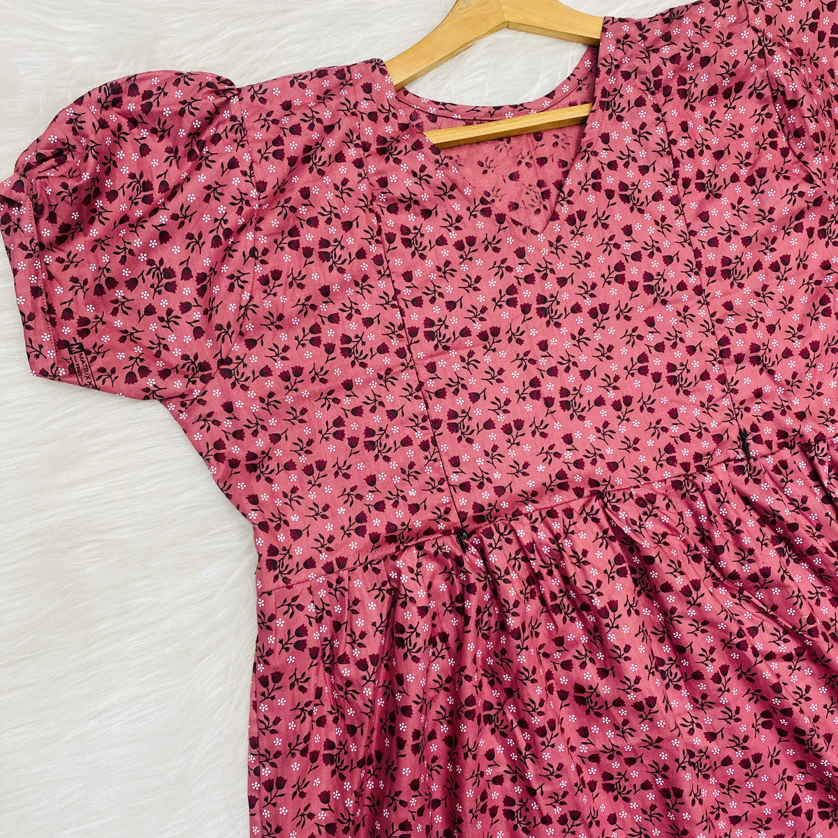 Frock Feeding Nighty, Free Size, Ankle Length, Tie-Up, Puff Sleeve Sleepwear in Softest Cotton Fabric (Bra Size 34"-38" | 50”-52″ length)
