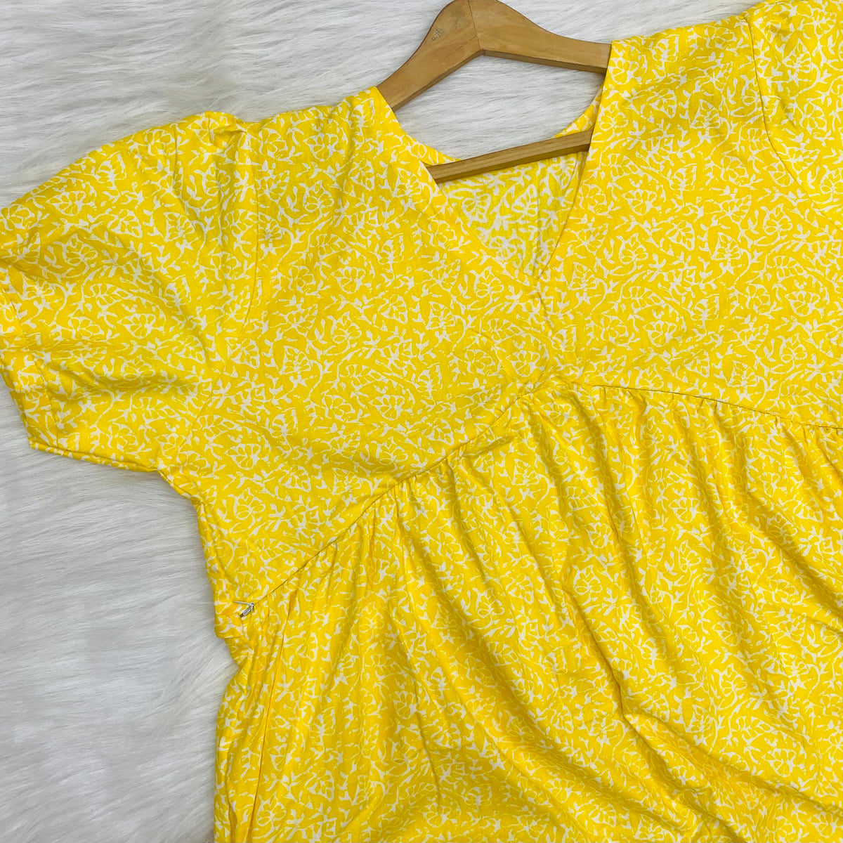 Feeding Frock Alia Cut, Free Size, Ankle Length, Tie-Up, Puff Sleeve Sleepwear in Softest Cotton Fabric (Bra Size 34"-38" | 50”-52″ length)