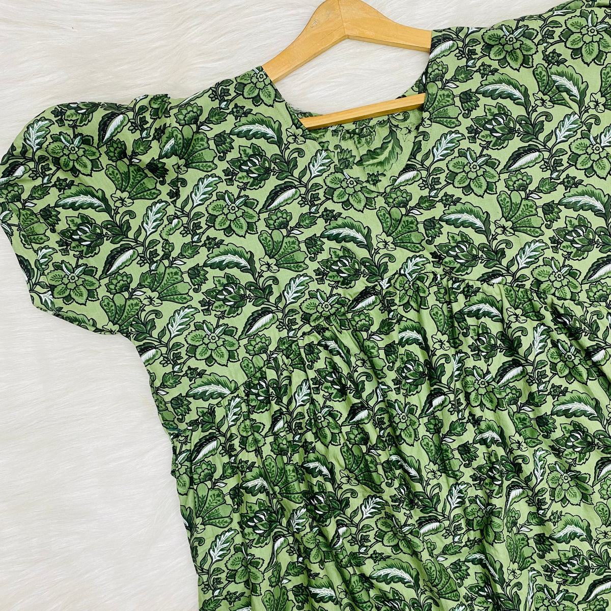 Feeding Frock Alia Cut, Free Size, Ankle Length, Tie-Up, Puff Sleeve Sleepwear in Softest Cotton Fabric (Bra Size 34"-38" | 50”-52″ length)