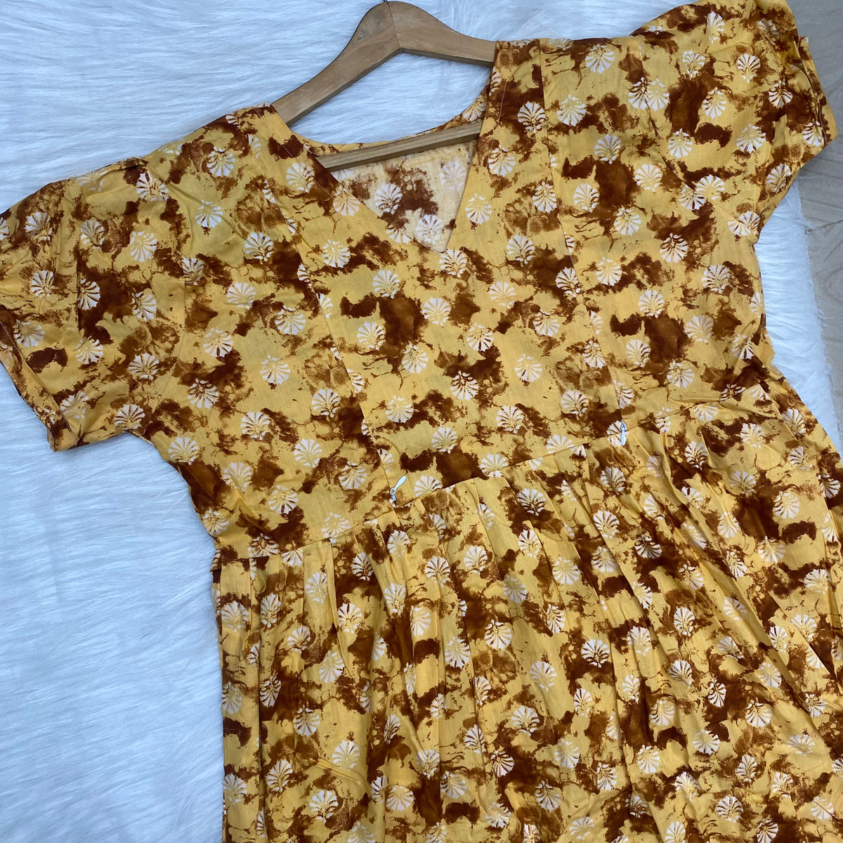 Frock Feeding Nighty, Free Size, Ankle Length, Tie-Up, Puff Sleeve Sleepwear in Softest Cotton Fabric (Bra Size 34"-38" | 50”-52″ length)