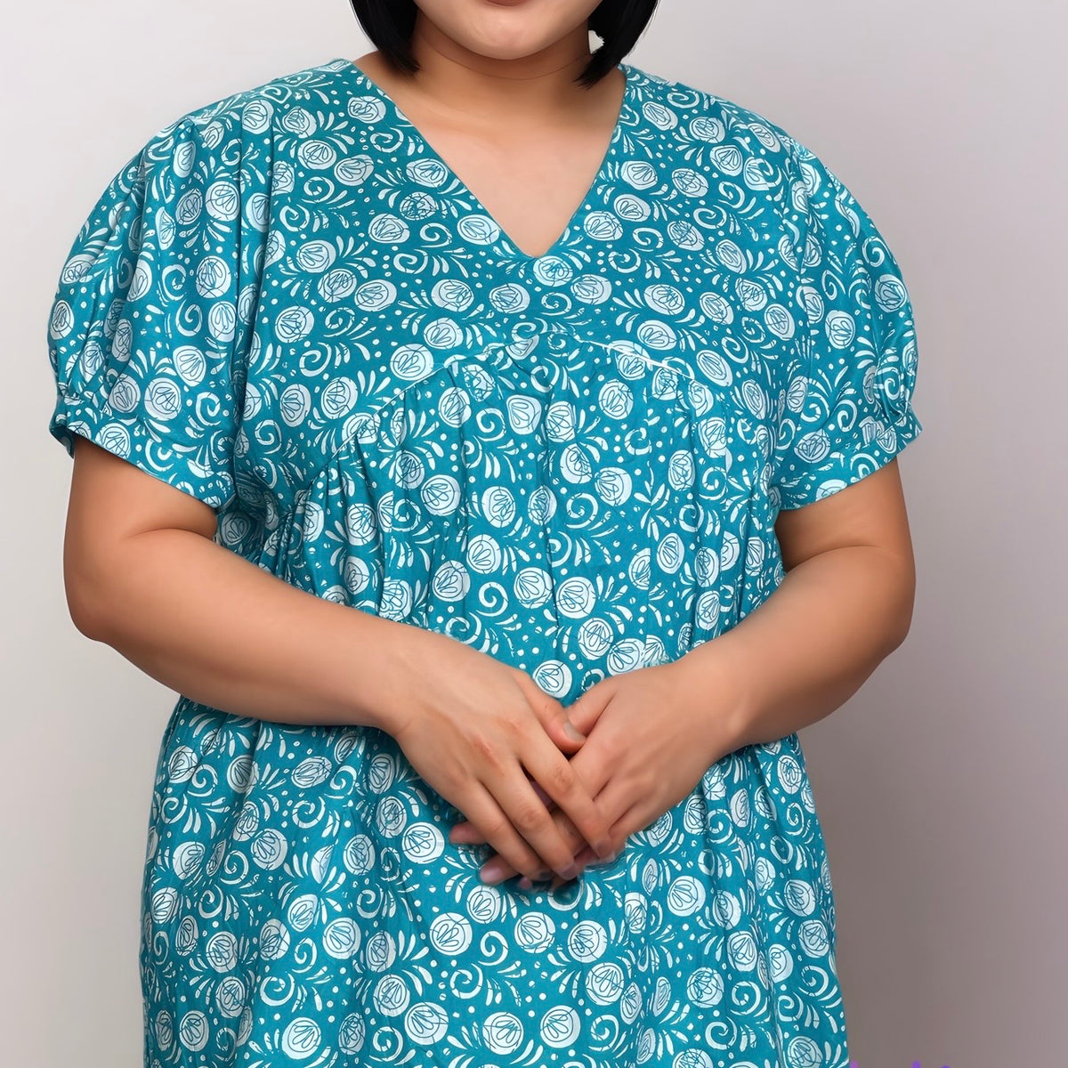 Feeding Frock Alia Cut, Free Size, Ankle Length, Tie-Up, Puff Sleeve Sleepwear in Softest Cotton Fabric (Bra Size 34"-38" | 50”-52″ length)