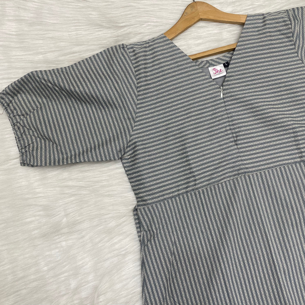 Frock Feeding Nighty, Free Size, Ankle Length, Tie-Up, Puff Sleeve Sleepwear in Softest Cotton Fabric (Bra Size 34"-38" | 50”-52″ length)