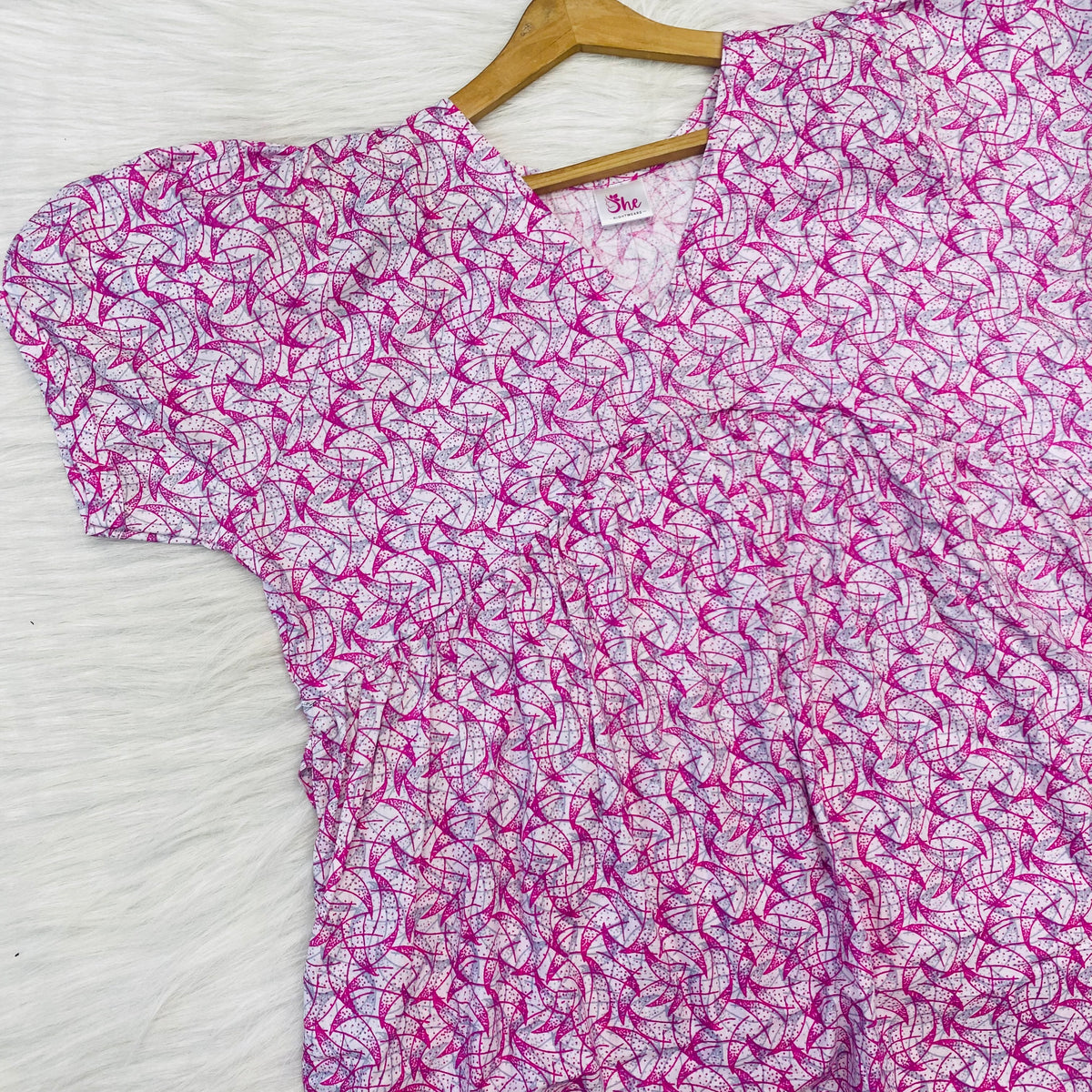 Feeding Frock Alia Cut, Free Size, Ankle Length, Tie-Up, Puff Sleeve Sleepwear in Softest Cotton Fabric (Bra Size 34"-38" | 50”-52″ length)