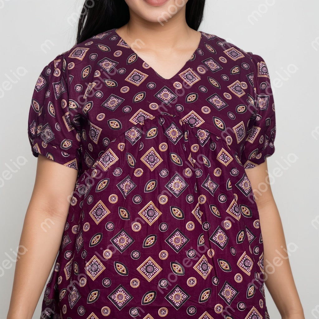 Feeding Frock Alia Cut, Free Size, Ankle Length, Tie-Up, Puff Sleeve Sleepwear in Softest Cotton Fabric (Bra Size 34"-38" | 50”-52″ length)