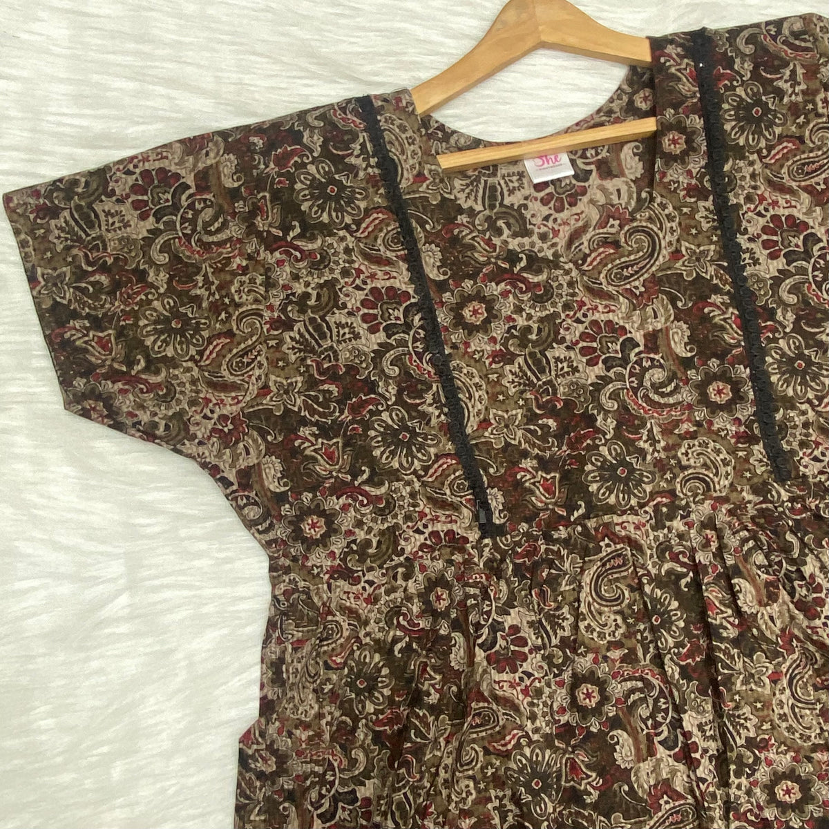 Frock Feeding Nighty, Free Size, Ankle Length, Tie-Up, Puff Sleeve Sleepwear in Softest Cotton Fabric (Bra Size 34"-38" | 50”-52″ length)