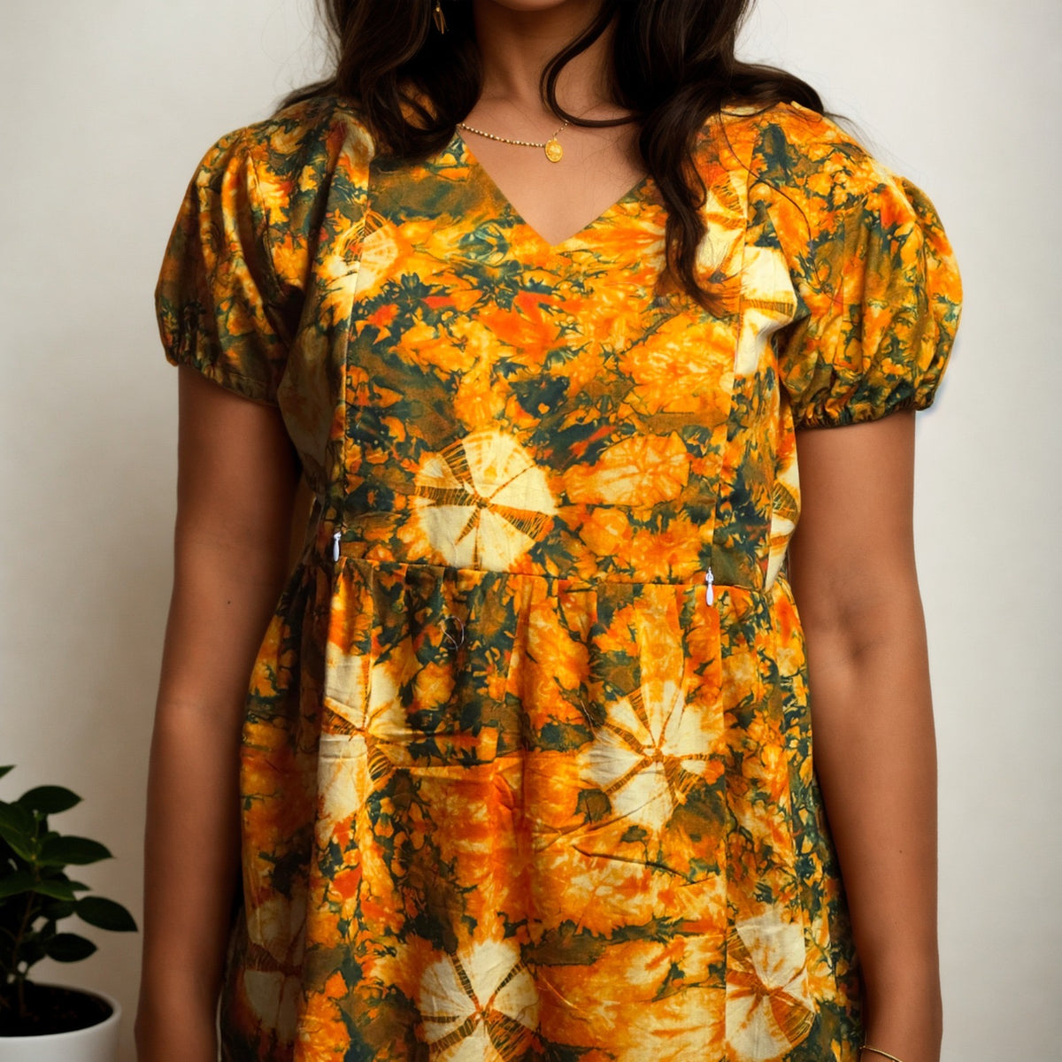 Frock Feeding Nighty, Free Size, Ankle Length, Tie-Up, Puff Sleeve Sleepwear in Softest Cotton Fabric (Bra Size 34"-38" | 50”-52″ length)
