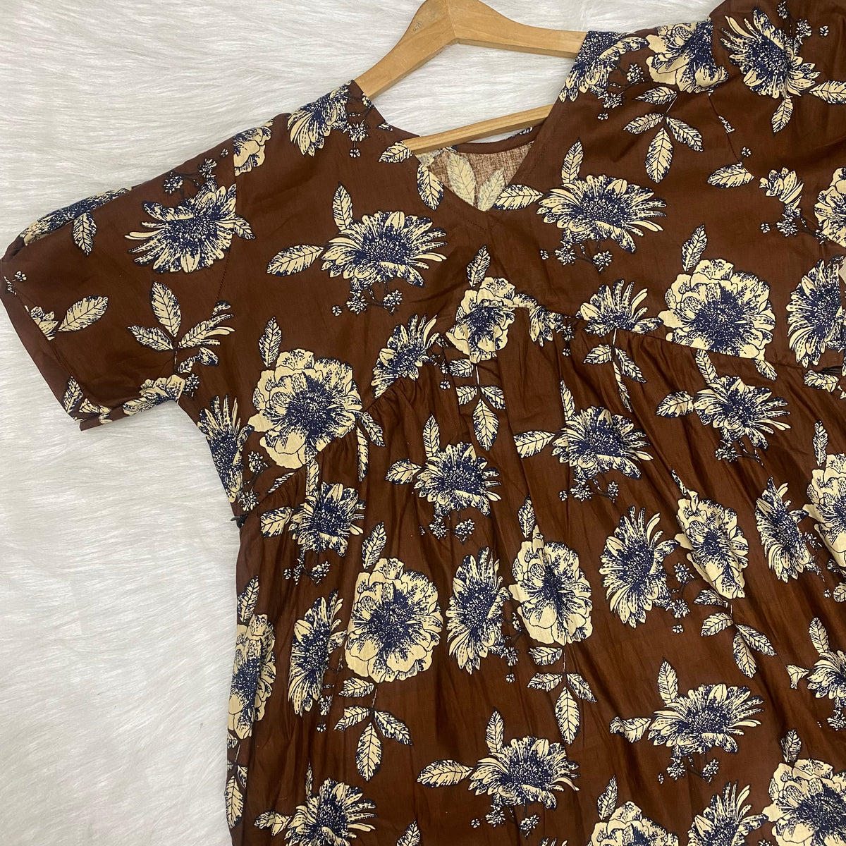 Feeding Frock Alia Cut, Free Size, Ankle Length, Tie-Up, Puff Sleeve Sleepwear in Softest Cotton Fabric (Bra Size 34"-38" | 50”-52″ length)