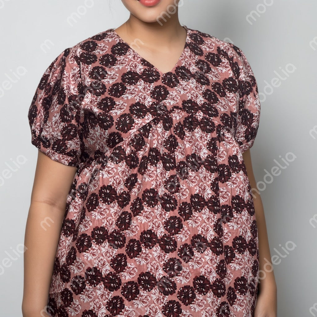 Feeding Frock Alia Cut, Free Size, Ankle Length, Tie-Up, Puff Sleeve Sleepwear in Softest Cotton Fabric (Bra Size 34"-38" | 50”-52″ length)