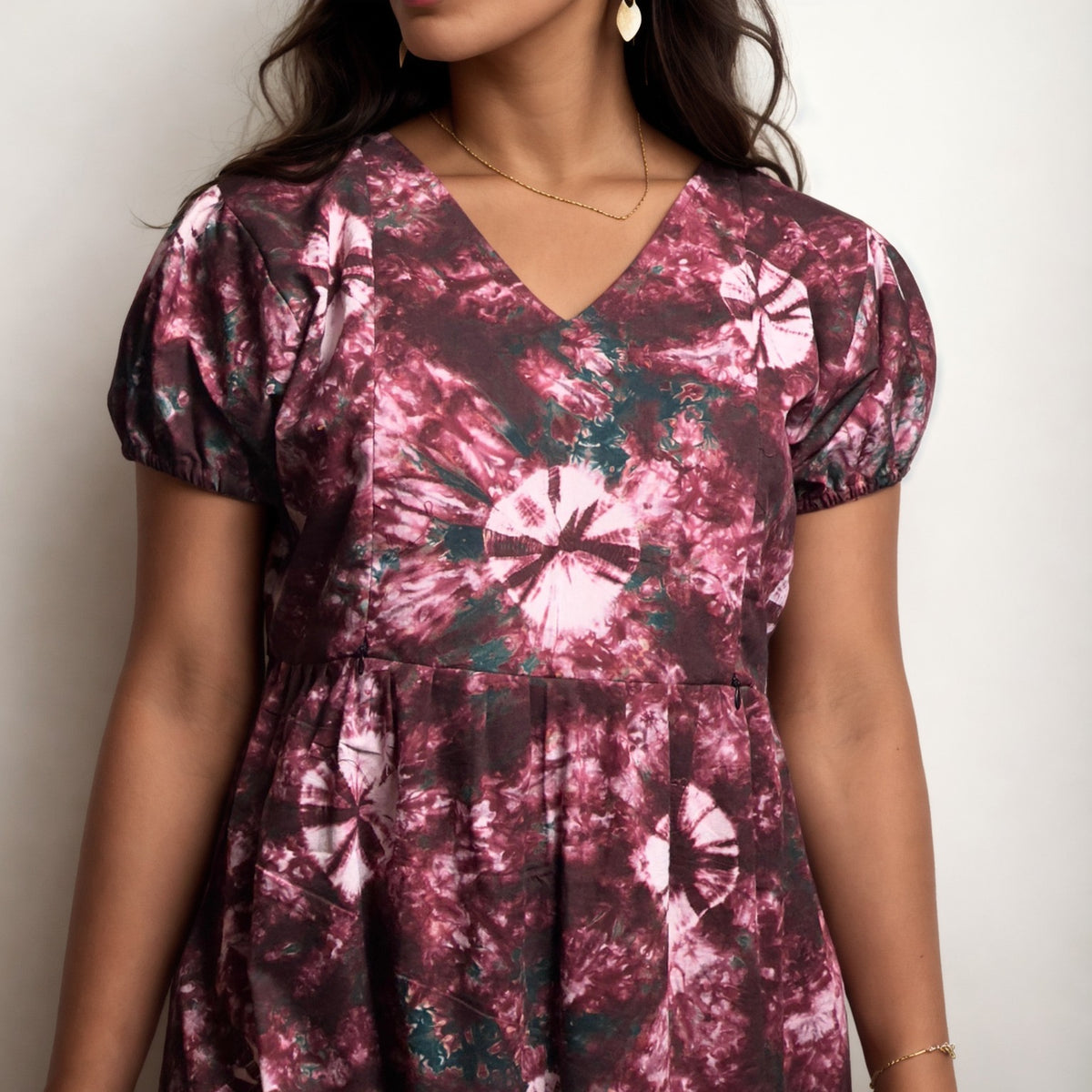 Frock Feeding Nighty, Free Size, Ankle Length, Tie-Up, Puff Sleeve Sleepwear in Softest Cotton Fabric (Bra Size 34"-38" | 50”-52″ length)