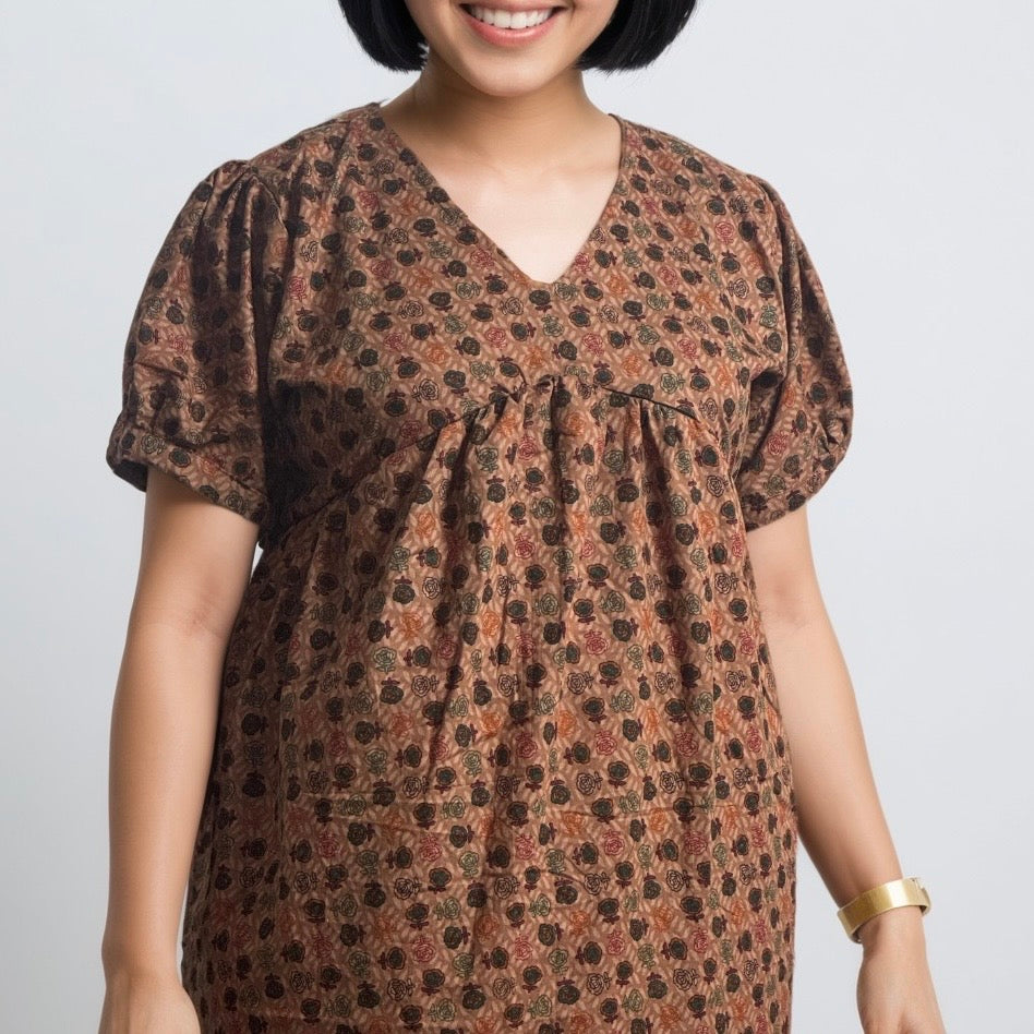 Feeding Frock Alia Cut, Free Size, Ankle Length, Tie-Up, Puff Sleeve Sleepwear in Softest Cotton Fabric (Bra Size 34"-38" | 50”-52″ length)