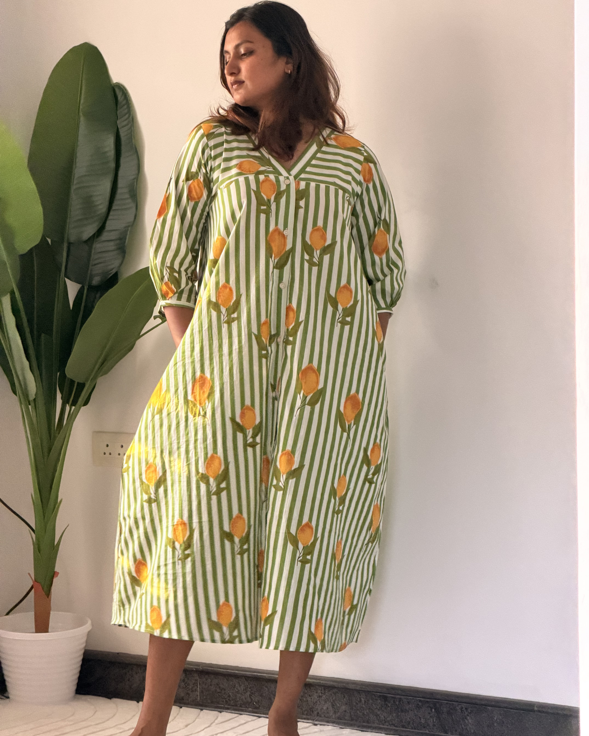 Zivra | She Wardrobe Premium Cotton Maternity & Nursing Dress – Citrus Grove