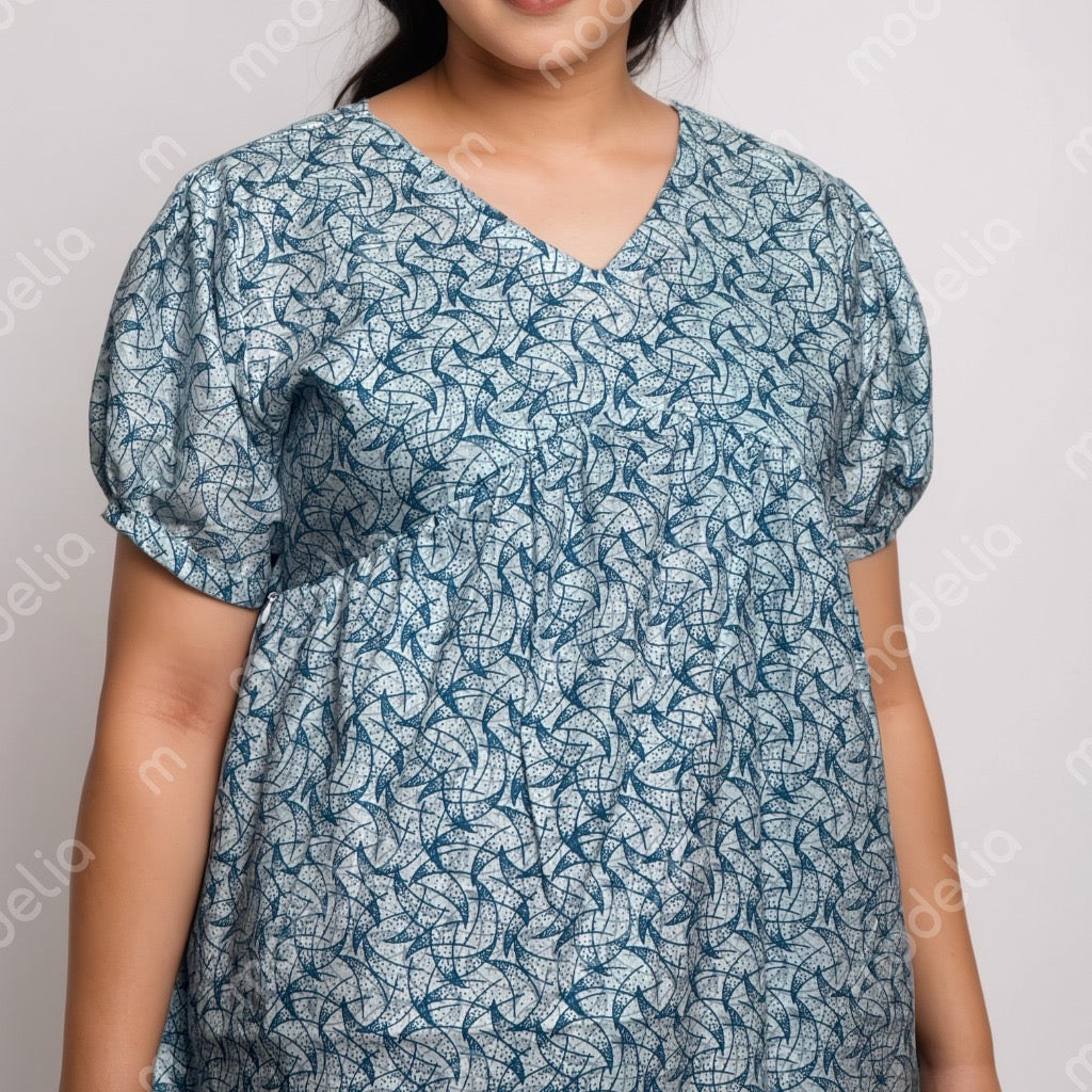 Feeding Frock Alia Cut, Free Size, Ankle Length, Tie-Up, Puff Sleeve Sleepwear in Softest Cotton Fabric (Bra Size 34"-38" | 50”-52″ length)