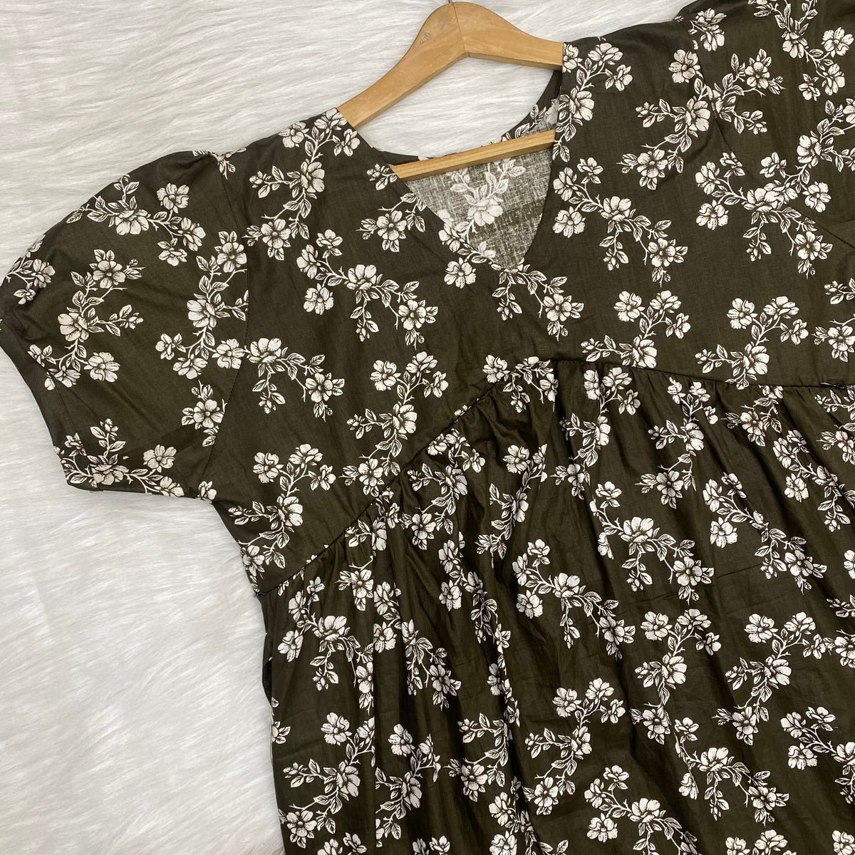 Feeding Frock Alia Cut, Free Size, Ankle Length, Tie-Up, Puff Sleeve Sleepwear in Softest Cotton Fabric (Bra Size 34"-38" | 50”-52″ length)