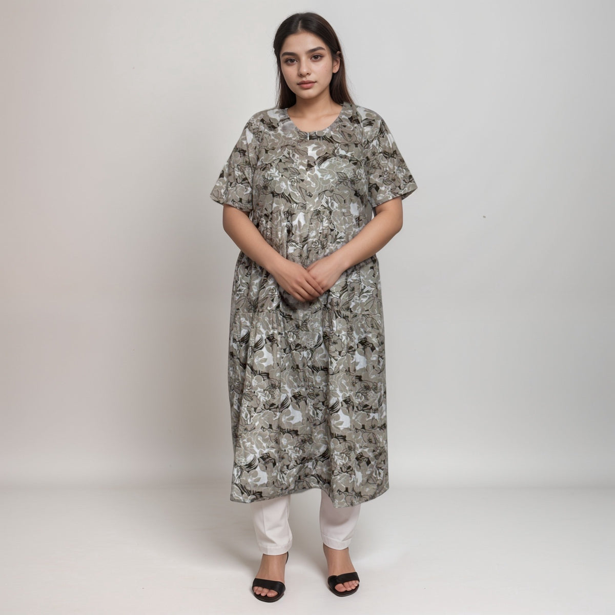 Premium Cotton Feeding Frock, Ankle Length, Tie-Up, Half Sleeve Sleepwear in Softest Cotton Fabric XL Free Size (Bra Size 34"-38" | 46”-48″ length)