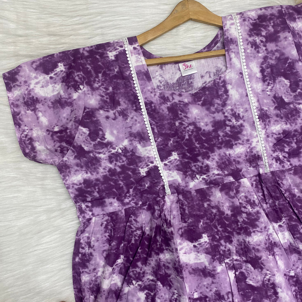 Frock Feeding Nighty, Free Size, Ankle Length, Tie-Up, Puff Sleeve Sleepwear in Softest Cotton Fabric (Bra Size 34"-38" | 50”-52″ length)