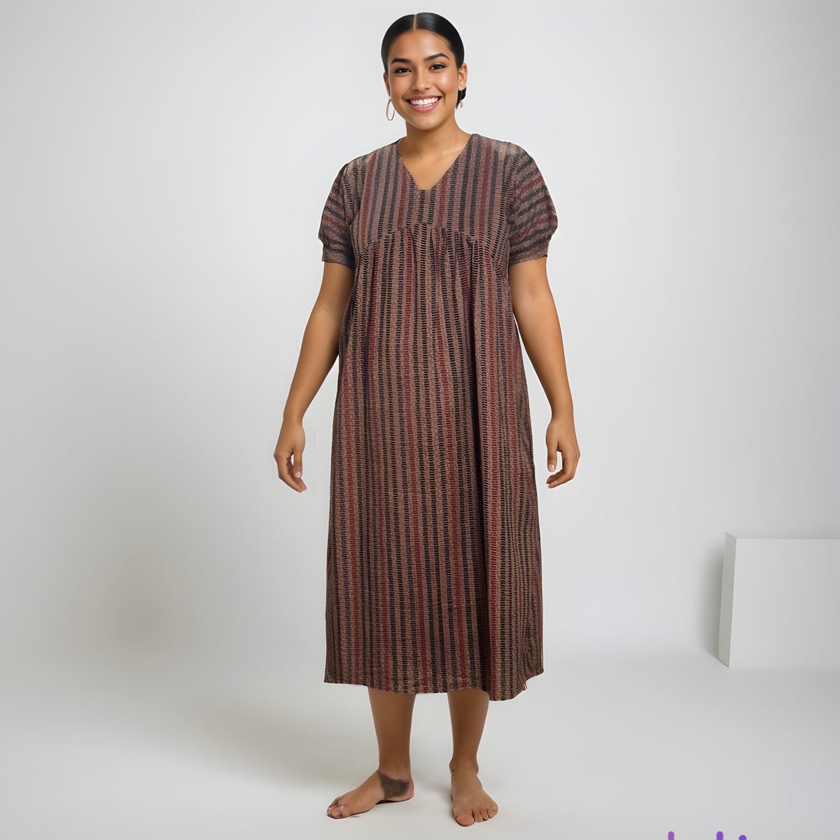 Feeding Frock Alia Cut, Free Size, Ankle Length, Tie-Up, Puff Sleeve Sleepwear in Softest Cotton Fabric (Bra Size 34"-38" | 50”-52″ length)