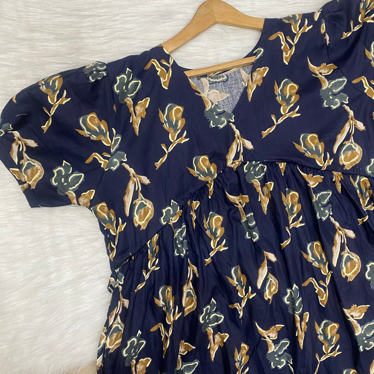 Feeding Frock Alia Cut, Free Size, Ankle Length, Tie-Up, Puff Sleeve Sleepwear in Softest Cotton Fabric (Bra Size 34"-38" | 50”-52″ length)