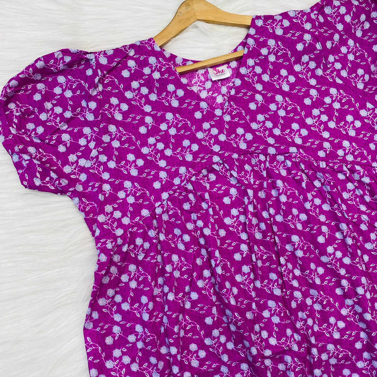 Feeding Frock Alia Cut, Free Size, Ankle Length, Tie-Up, Puff Sleeve Sleepwear in Softest Cotton Fabric (Bra Size 34"-38" | 50”-52″ length)