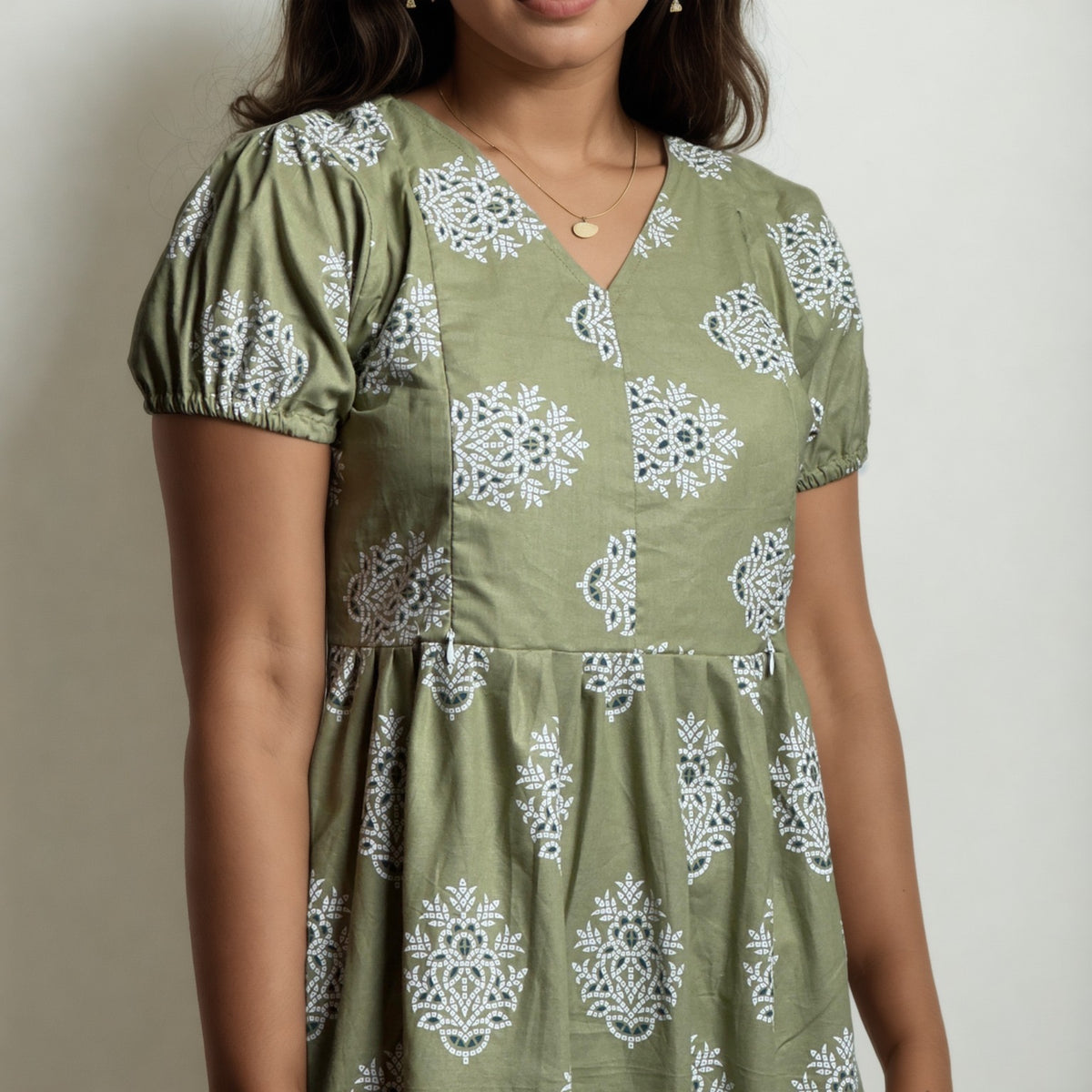 Frock Feeding Nighty, Free Size, Ankle Length, Tie-Up, Puff Sleeve Sleepwear in Softest Cotton Fabric (Bra Size 34"-38" | 50”-52″ length)