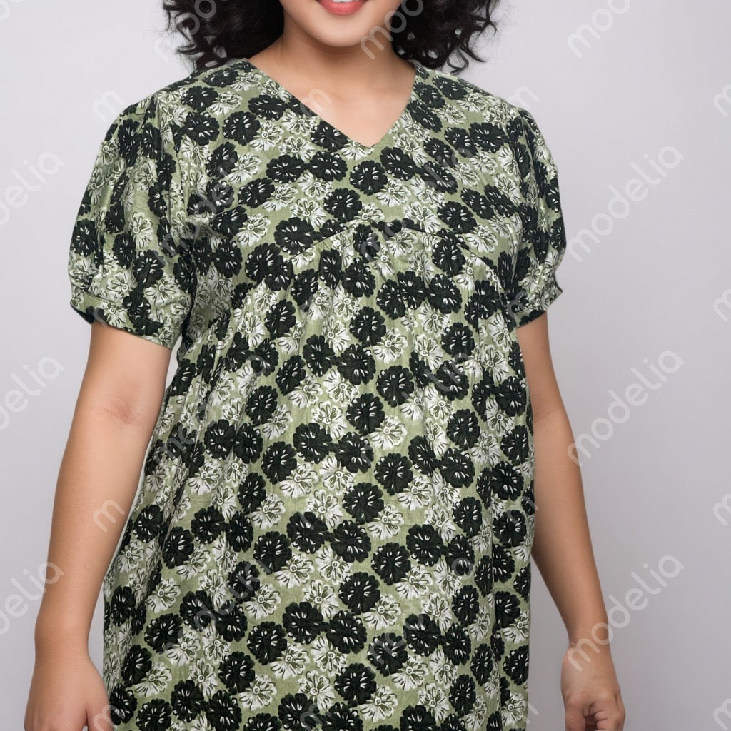 Feeding Frock Alia Cut, Free Size, Ankle Length, Tie-Up, Puff Sleeve Sleepwear in Softest Cotton Fabric (Bra Size 34"-38" | 50”-52″ length)