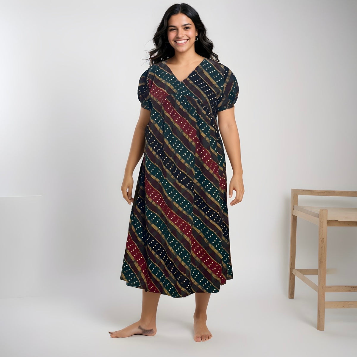 Feeding Frock Alia Cut, Free Size, Ankle Length, Tie-Up, Puff Sleeve Sleepwear in Softest Cotton Fabric (Bra Size 34"-38" | 50”-52″ length)
