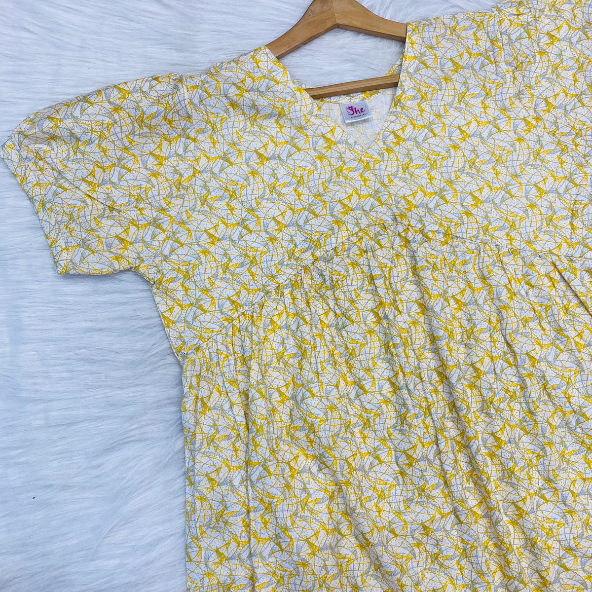 Feeding Frock Alia Cut, Free Size, Ankle Length, Tie-Up, Puff Sleeve Sleepwear in Softest Cotton Fabric (Bra Size 34"-38" | 50”-52″ length)