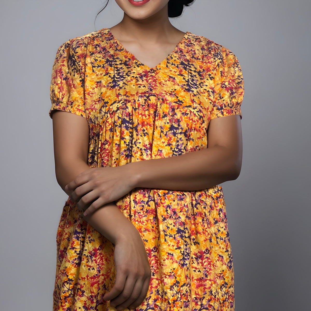 Feeding Frock Alia Cut, Free Size, Ankle Length, Tie-Up, Puff Sleeve Sleepwear in Softest Cotton Fabric (Bra Size 34"-38" | 50”-52″ length)