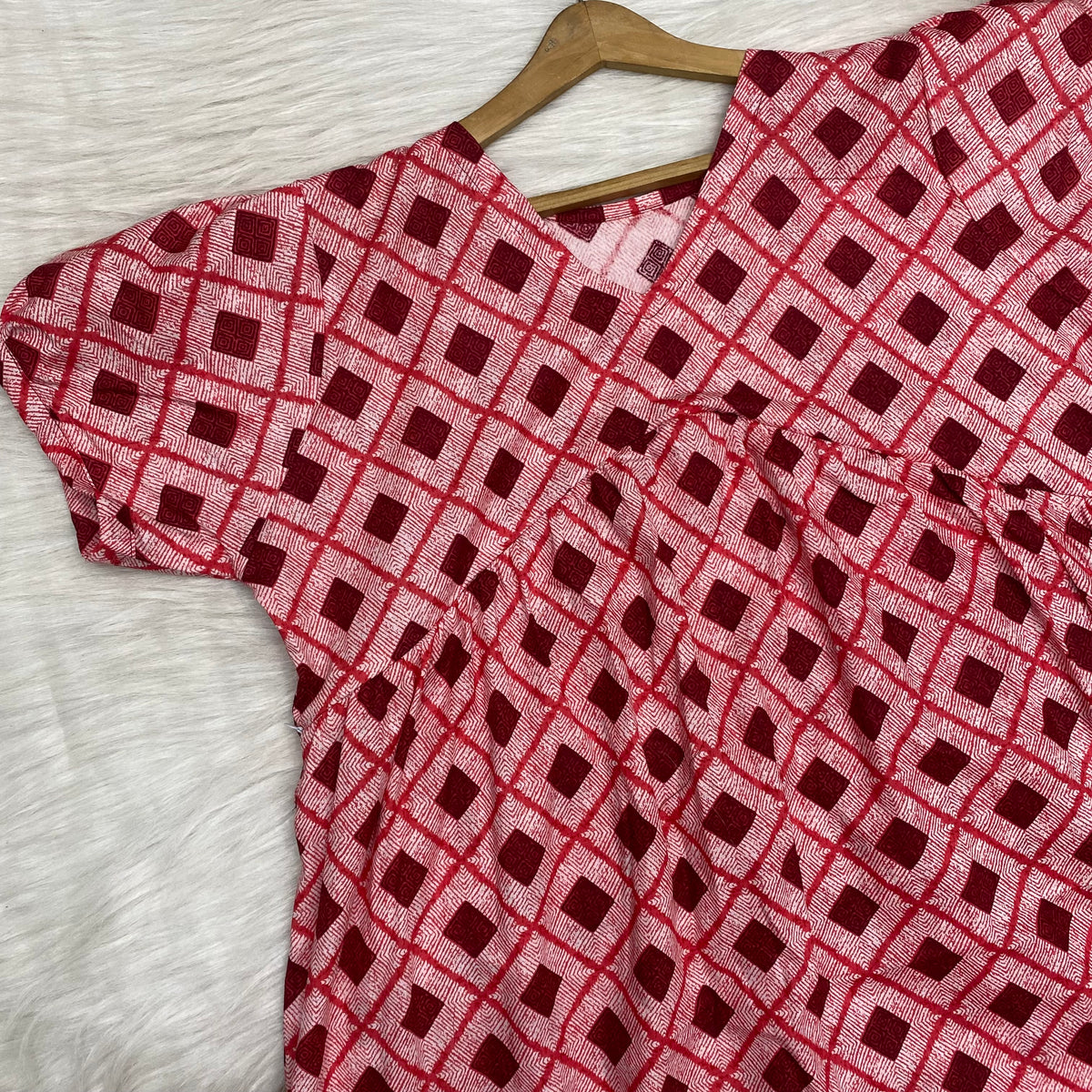 Feeding Frock Alia Cut, Free Size, Ankle Length, Tie-Up, Puff Sleeve Sleepwear in Softest Cotton Fabric (Bra Size 34"-38" | 50”-52″ length)