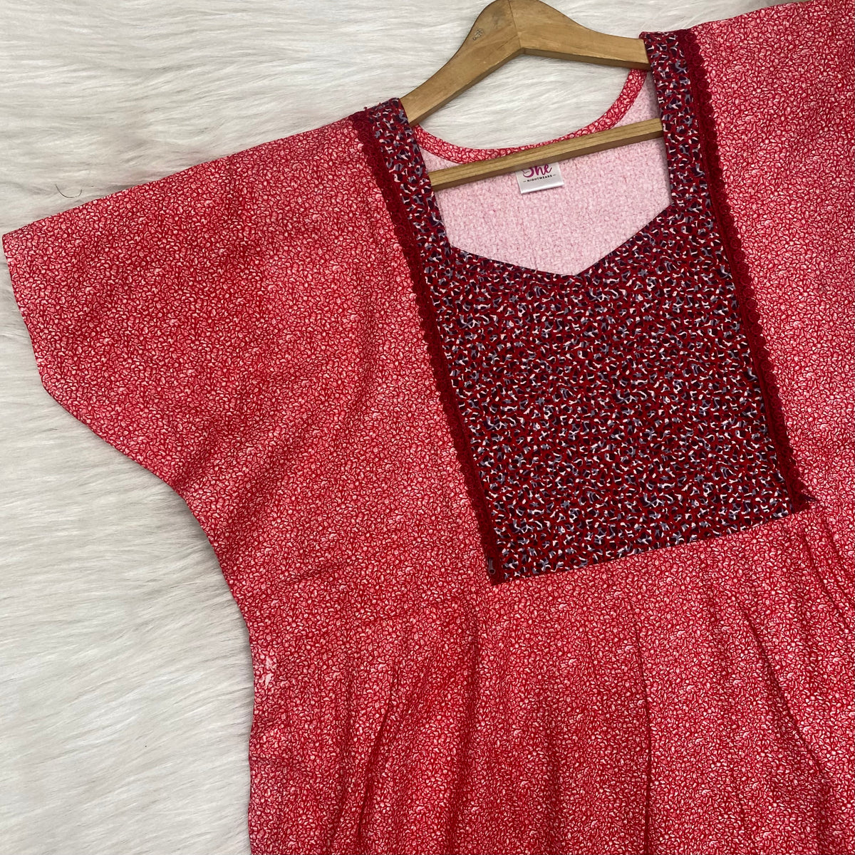 Frock Feeding Nighty, Free Size, Ankle Length, Tie-Up, Puff Sleeve Sleepwear in Softest Cotton Fabric (Bra Size 34"-38" | 50”-52″ length)