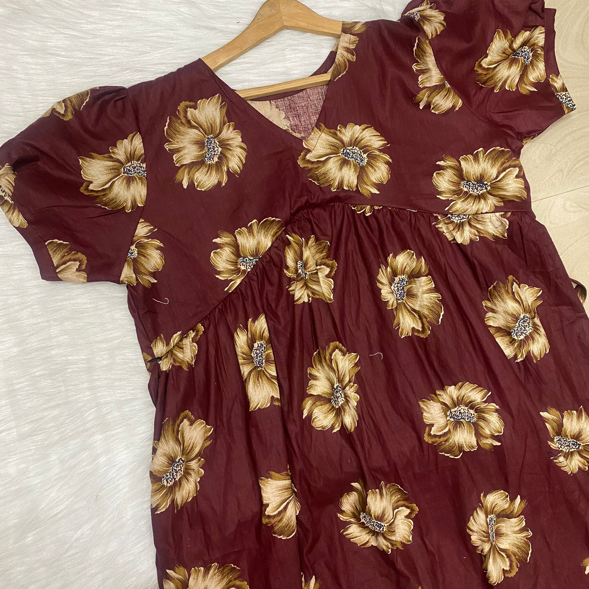 Feeding Frock Alia Cut, Free Size, Ankle Length, Tie-Up, Puff Sleeve Sleepwear in Softest Cotton Fabric (Bra Size 34"-38" | 50”-52″ length)