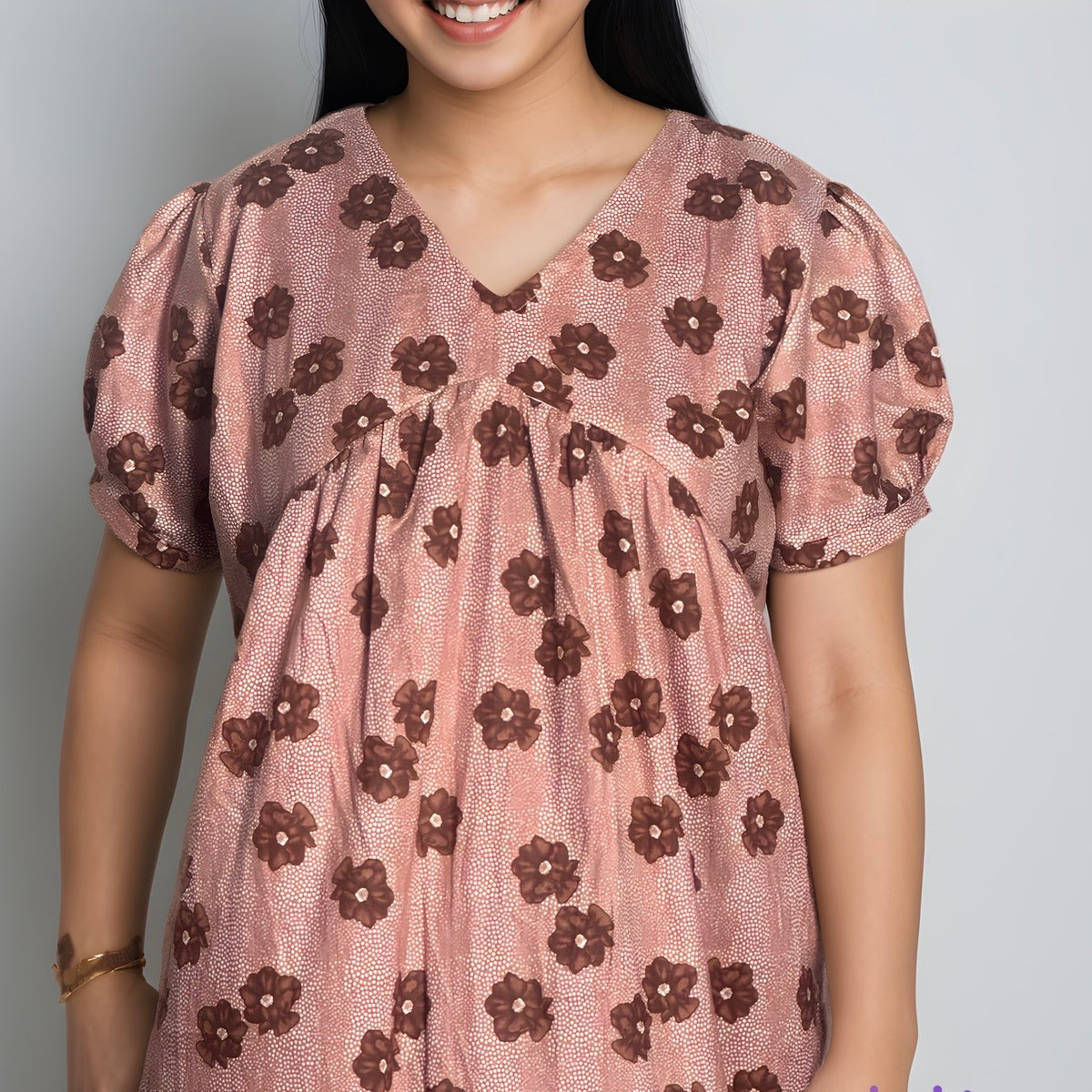 Feeding Frock Alia Cut, Free Size, Ankle Length, Tie-Up, Puff Sleeve Sleepwear in Softest Cotton Fabric (Bra Size 34"-38" | 50”-52″ length)