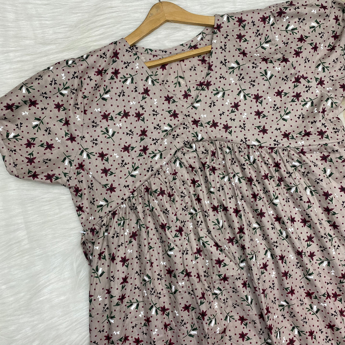 Feeding Frock Alia Cut, Free Size, Ankle Length, Tie-Up, Puff Sleeve Sleepwear in Softest Cotton Fabric (Bra Size 34"-38" | 50”-52″ length)