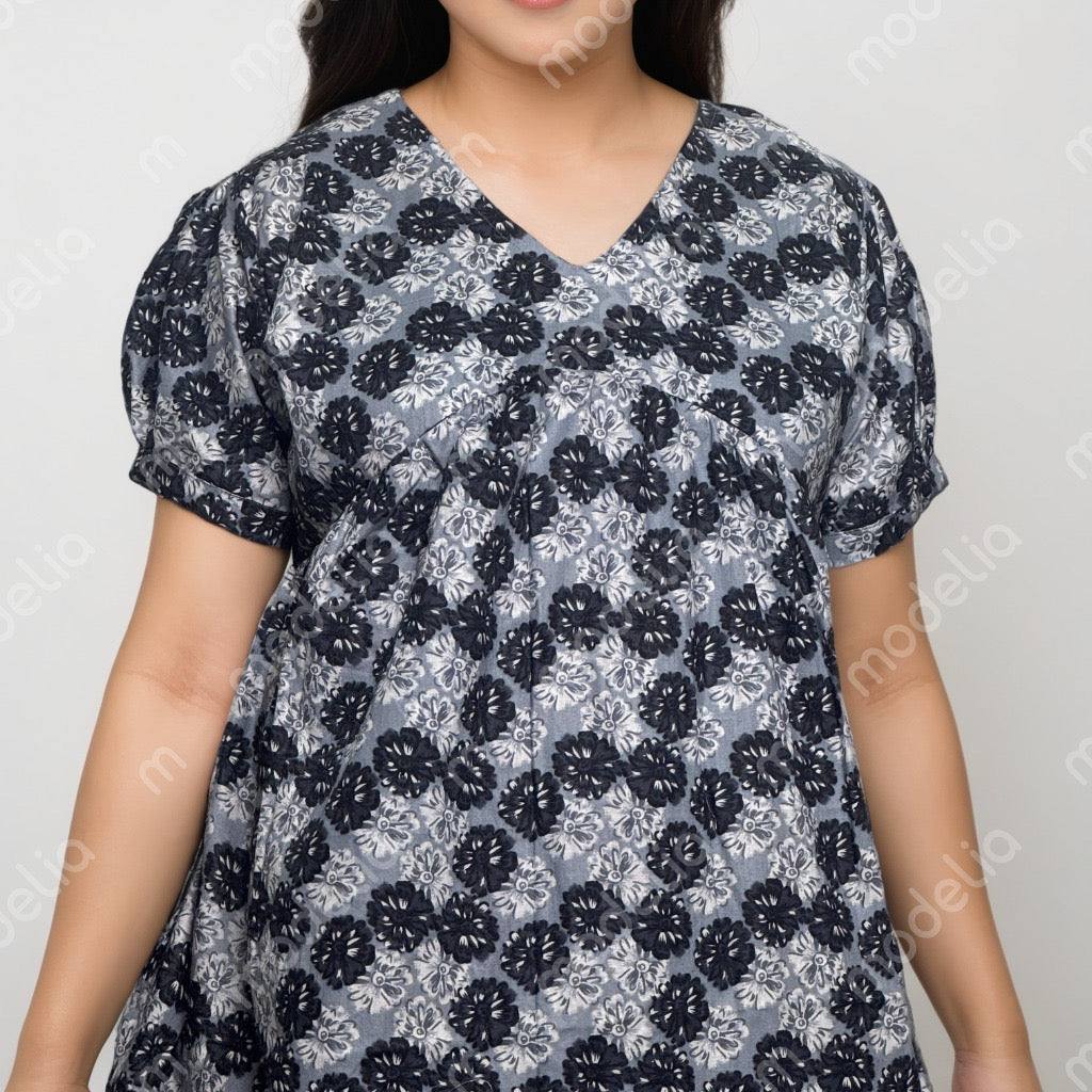 Feeding Frock Alia Cut, Free Size, Ankle Length, Tie-Up, Puff Sleeve Sleepwear in Softest Cotton Fabric (Bra Size 34"-38" | 50”-52″ length)