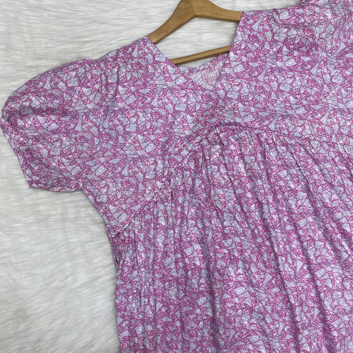 Feeding Frock Alia Cut, Free Size, Ankle Length, Tie-Up, Puff Sleeve Sleepwear in Softest Cotton Fabric (Bra Size 34"-38" | 50”-52″ length)