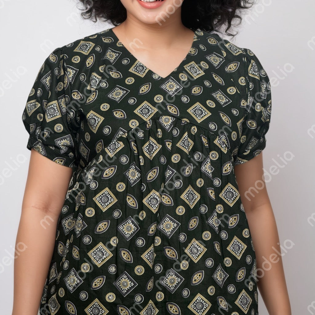 Feeding Frock Alia Cut, Free Size, Ankle Length, Tie-Up, Puff Sleeve Sleepwear in Softest Cotton Fabric (Bra Size 34"-38" | 50”-52″ length)