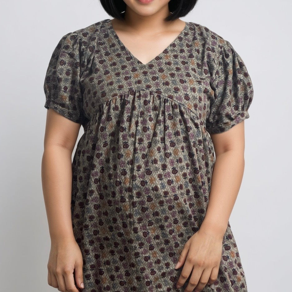 Feeding Frock Alia Cut, Free Size, Ankle Length, Tie-Up, Puff Sleeve Sleepwear in Softest Cotton Fabric (Bra Size 34"-38" | 50”-52″ length)
