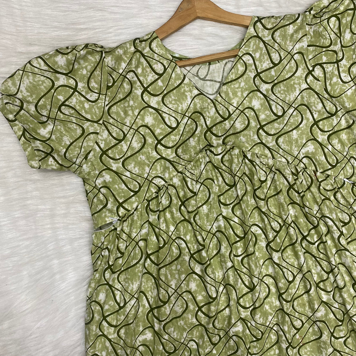 Feeding Frock Alia Cut, Free Size, Ankle Length, Tie-Up, Puff Sleeve Sleepwear in Softest Cotton Fabric (Bra Size 34"-38" | 50”-52″ length)