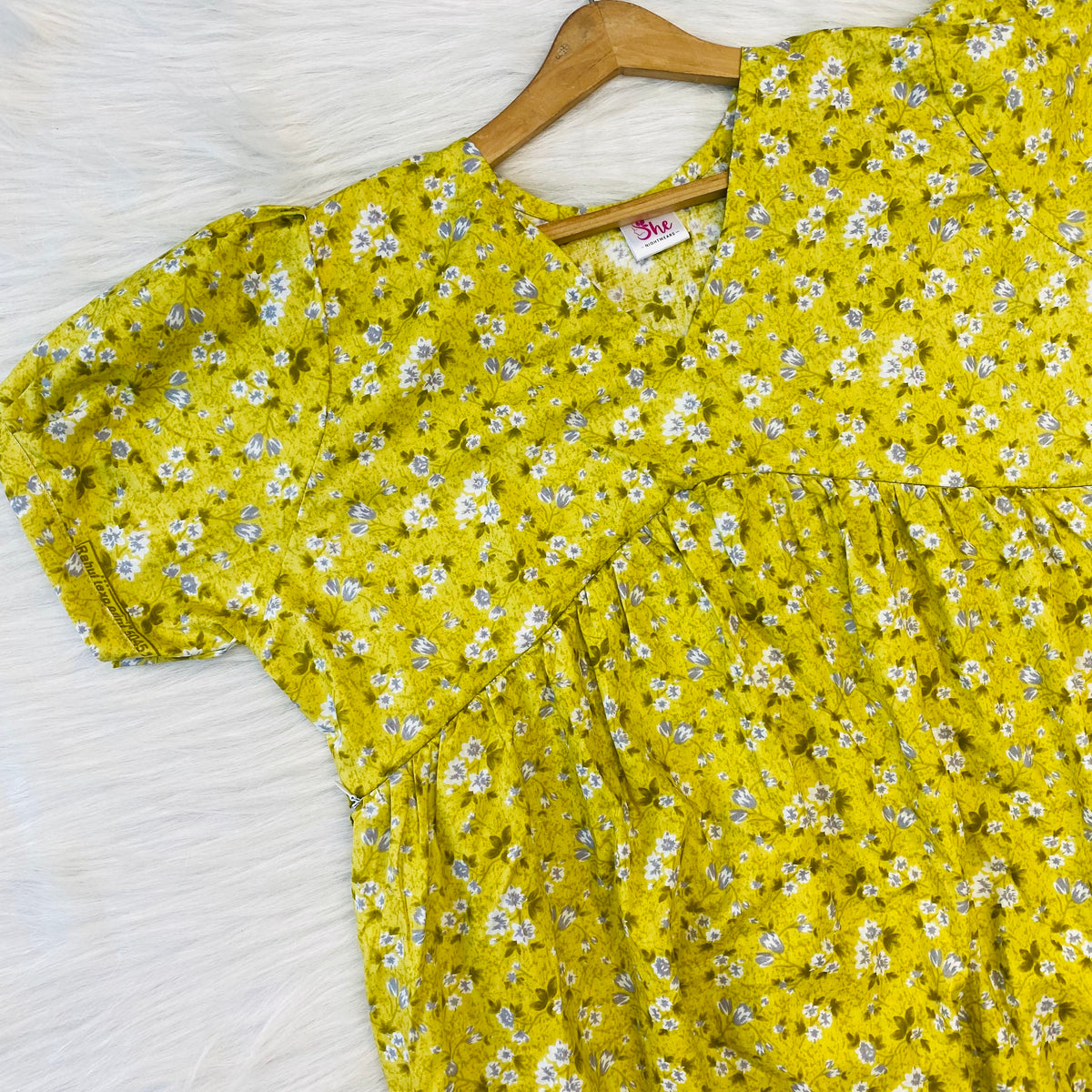 Feeding Frock Alia Cut, Free Size, Ankle Length, Tie-Up, Puff Sleeve Sleepwear in Softest Cotton Fabric (Bra Size 34"-38" | 50”-52″ length)
