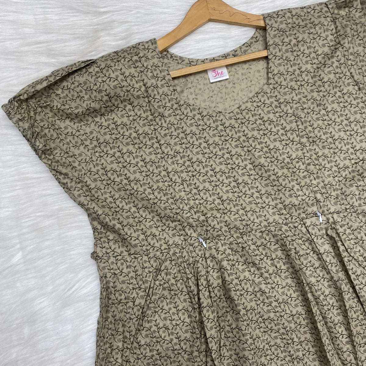 Frock Feeding Nighty, Free Size, Ankle Length, Tie-Up, Puff Sleeve Sleepwear in Softest Cotton Fabric (Bra Size 34"-38" | 50”-52″ length)