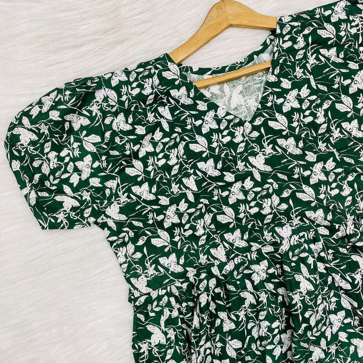 Frock Feeding Nighty, Free Size, Ankle Length, Tie-Up, Puff Sleeve Sleepwear in Softest Cotton Fabric (Bra Size 34"-38" | 50”-52″ length)
