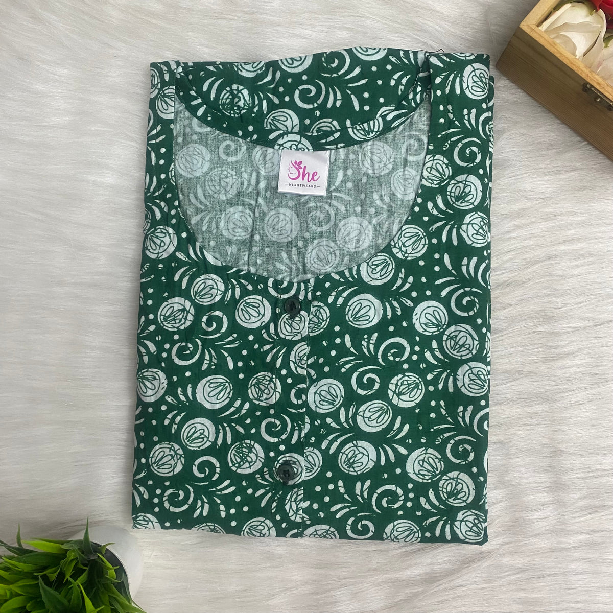 Full Open Cotton Nighty, Free Size, Short Sleeve Sleepwear in Softest Cotton Fabric (54″-56″ length