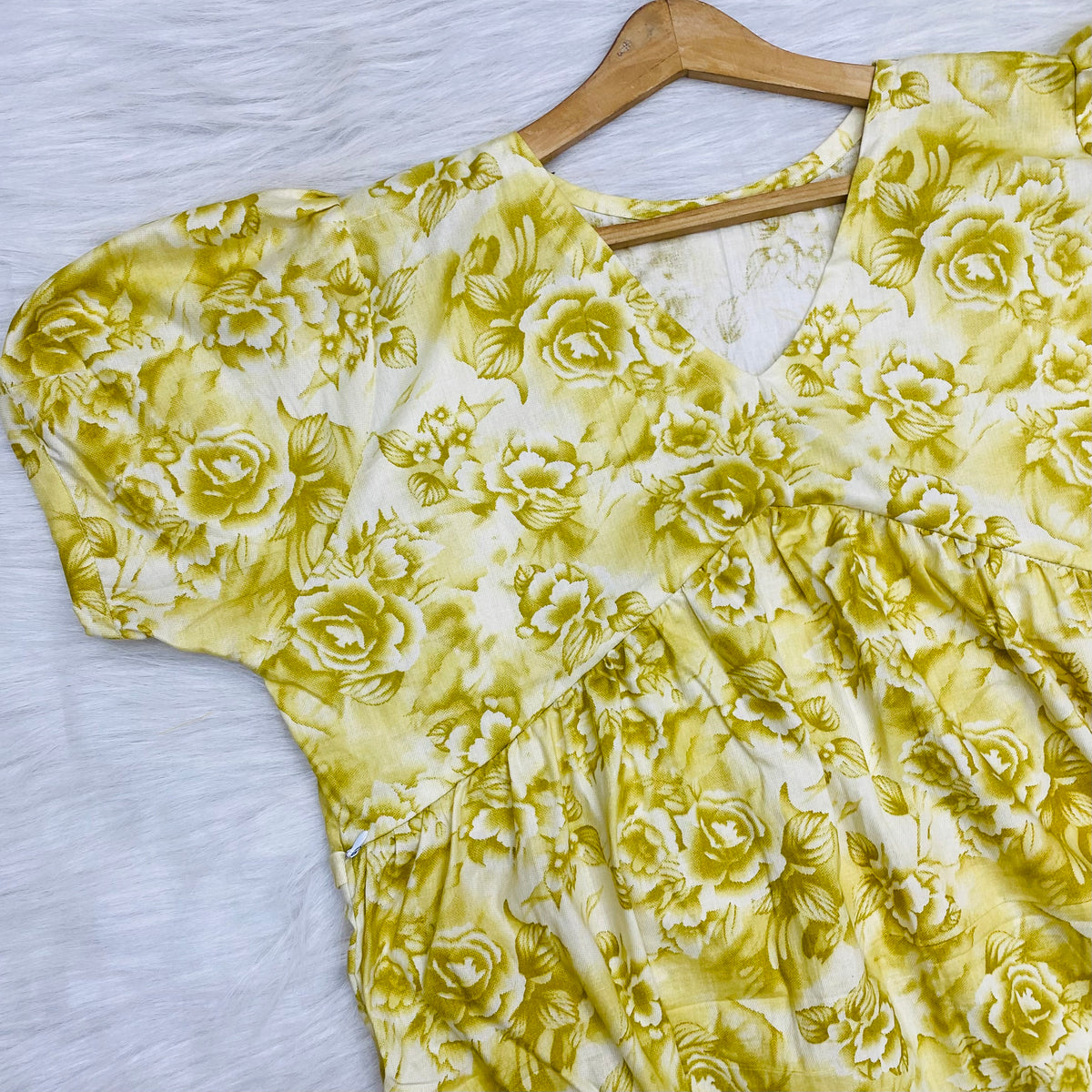 Feeding Frock Alia Cut, Free Size, Ankle Length, Tie-Up, Puff Sleeve Sleepwear in Softest Cotton Fabric (Bra Size 34"-38" | 50”-52″ length)