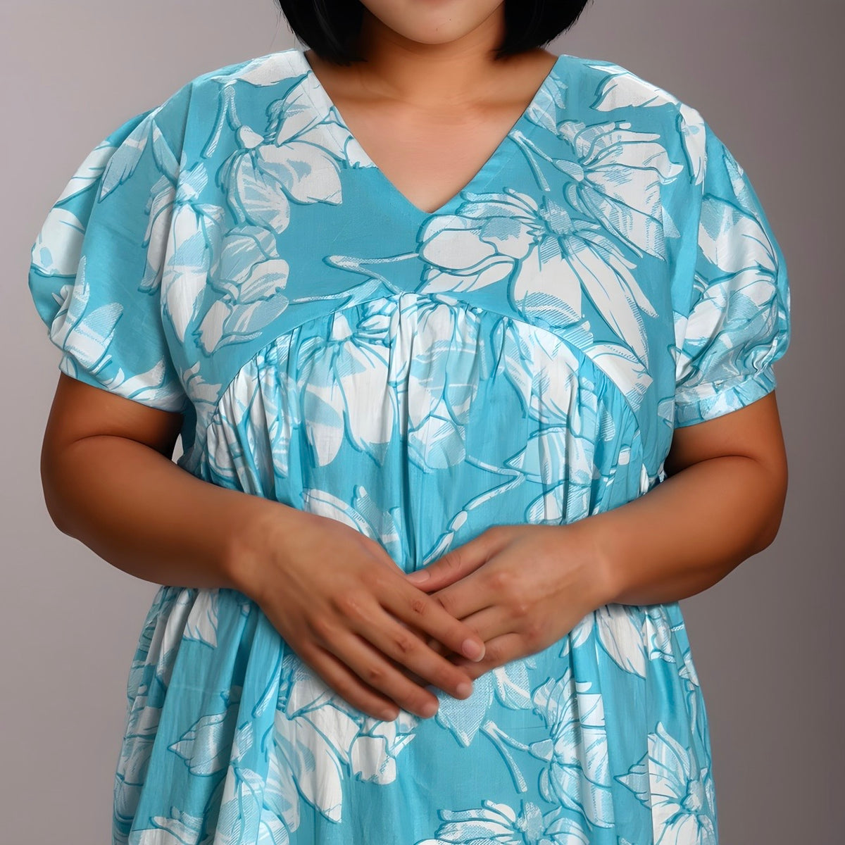 Feeding Frock Alia Cut, Free Size, Ankle Length, Tie-Up, Puff Sleeve Sleepwear in Softest Cotton Fabric (Bra Size 34"-38" | 50”-52″ length)