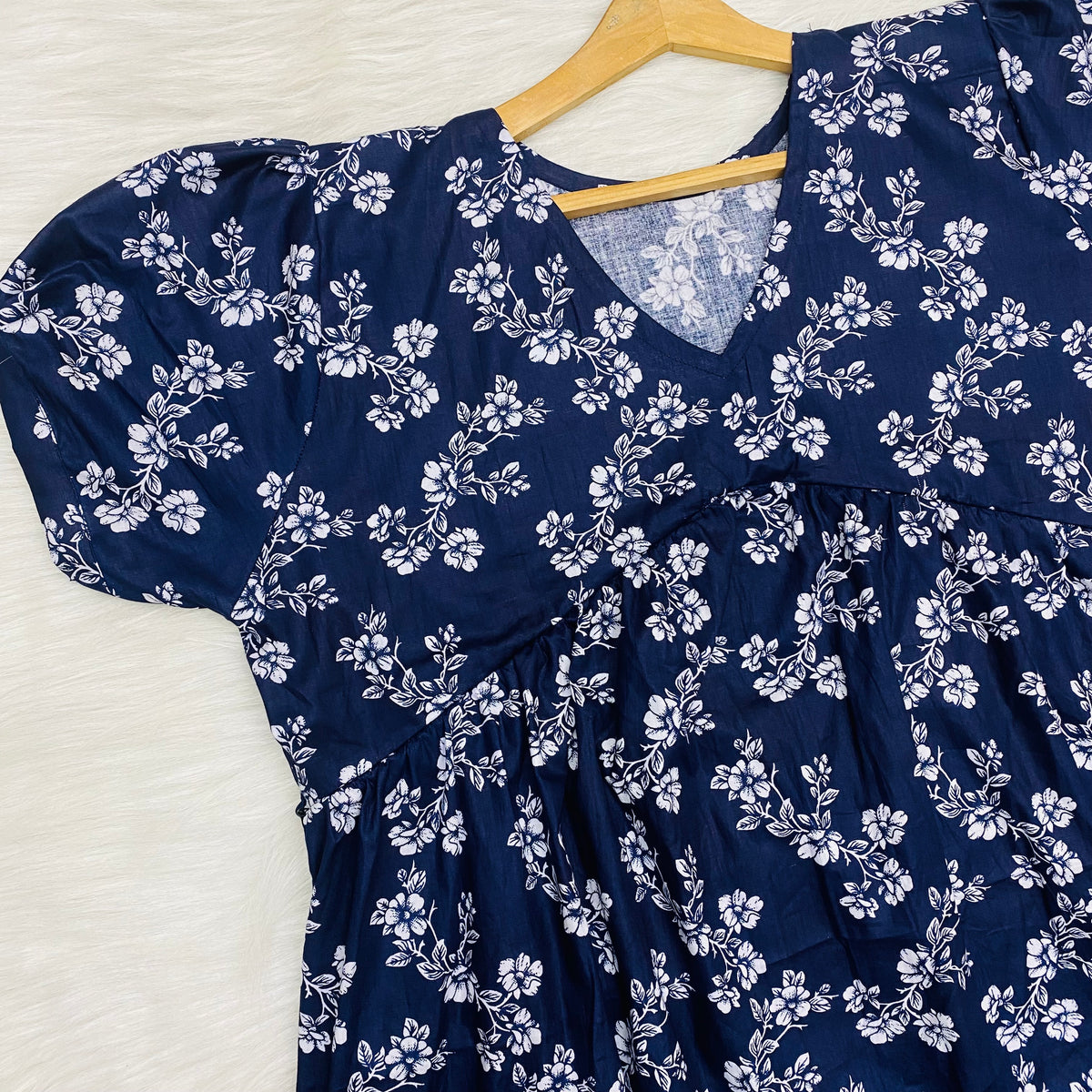 Feeding Frock Alia Cut, Free Size, Ankle Length, Tie-Up, Puff Sleeve Sleepwear in Softest Cotton Fabric (Bra Size 34"-38" | 50”-52″ length)