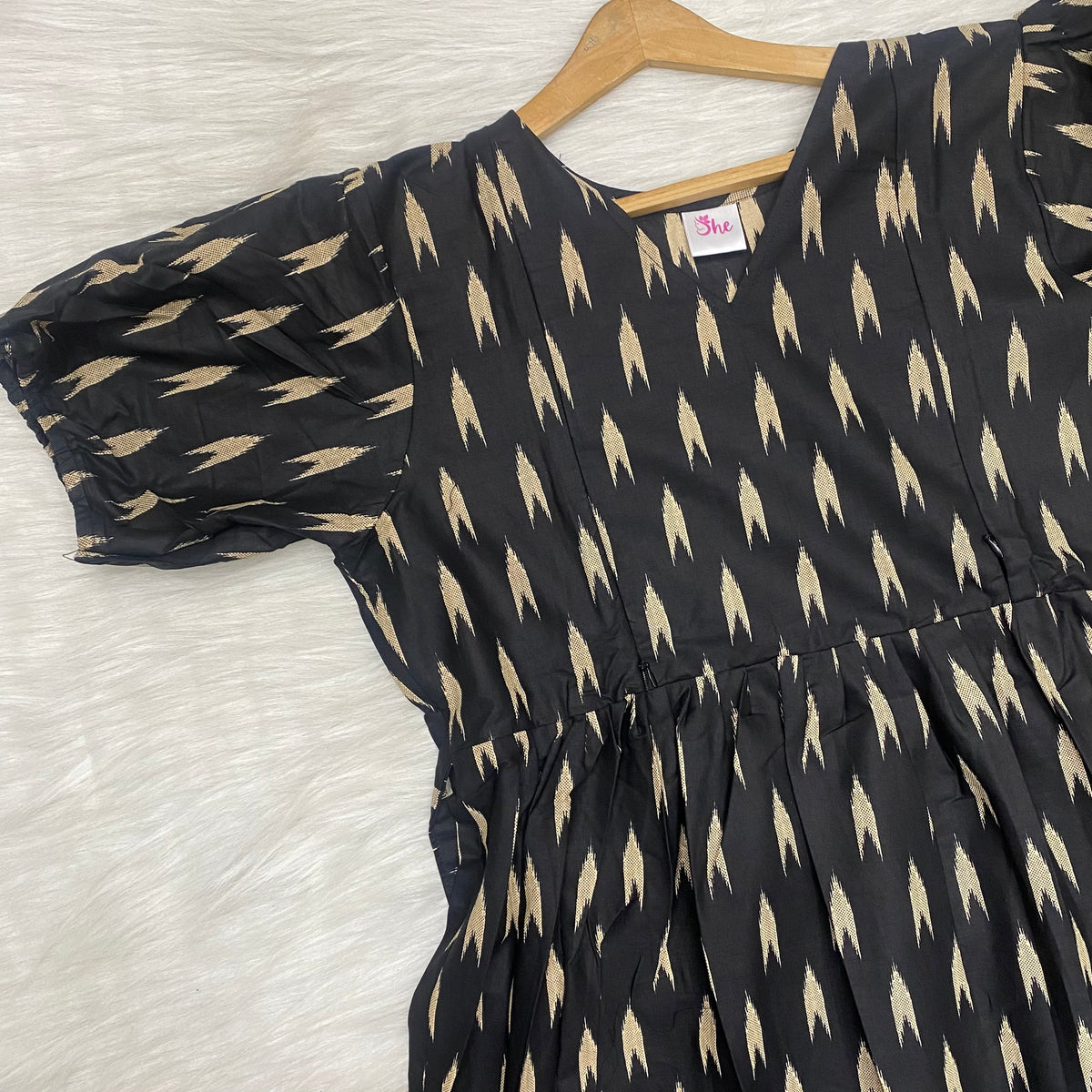 Frock Feeding Nighty, Free Size, Ankle Length, Tie-Up, Puff Sleeve Sleepwear in Softest Cotton Fabric (Bra Size 34"-38" | 50”-52″ length)